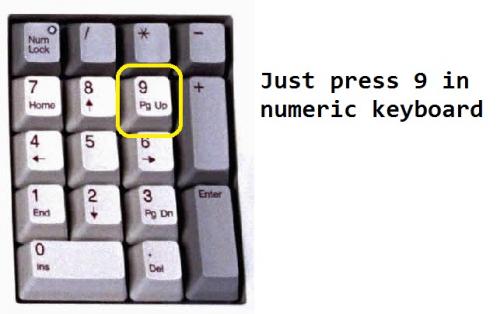 Imagen que muestra el teclado numérico con 9 resaltado