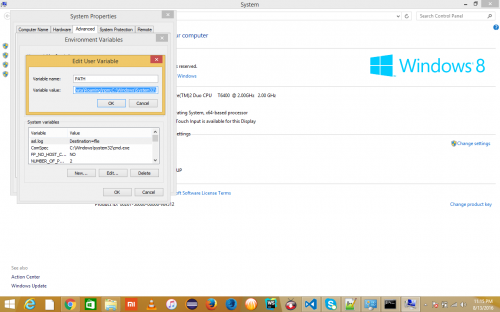 Captura de pantalla de variables de entorno de Windows 8
