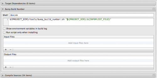 Captura de pantalla de fases de compilación de Xcode